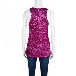 Pre Owned Alice + Olivia Pink Sequined Tank Top S