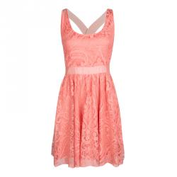 Pre Owned Alice + Olivia Salmon Pink Lace Odette Cross Back Sleeveless Dress S