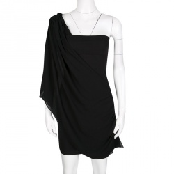 Pre Owned Alice + Olivia Black Knit Draped Bara One Shoulder Mini Dress XS