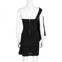 Pre Owned Alice + Olivia Black Knit Draped Bara One Shoulder Mini Dress XS