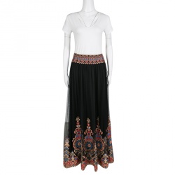 Pre Owned Alice + Olivia Black Embroidered Tulle Savanna Maxi Skirt S