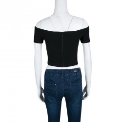 Pre Owned Alice + Olivia Black Stretch Knit Gracelyn Off Shoulder Crop Top S