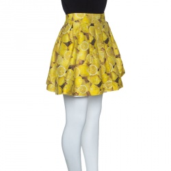 Alice + Olivia Lemon Print Wide Pleat Ginnie Mini Skirt M