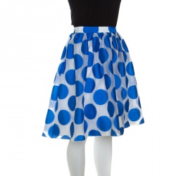 Pre Owned Alice + Olivia  White and Blue Polka Dotted Jacquard Camille Gathered Skirt S