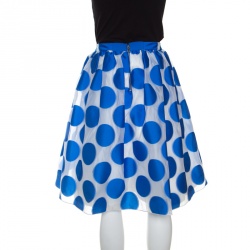 Pre Owned Alice + Olivia  White and Blue Polka Dotted Jacquard Camille Gathered Skirt S