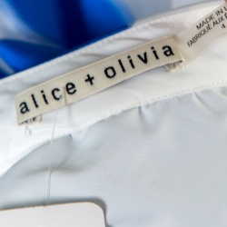 Pre Owned Alice + Olivia  White and Blue Polka Dotted Jacquard Camille Gathered Skirt S