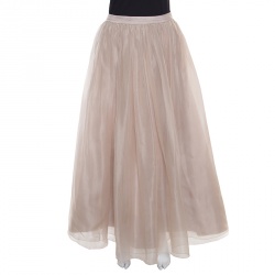 Pre Owned Alice + Olivia Beige Silk Organza Gathered Abella Ballgown Skirt S