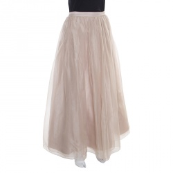 Pre Owned Alice + Olivia Beige Silk Organza Gathered Abella Ballgown Skirt S