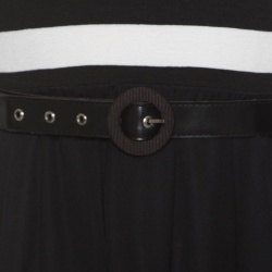 Pre Owned Alice + Olivia Monochrome Striped Knit Bodice Detail Belted Maxi Dress M