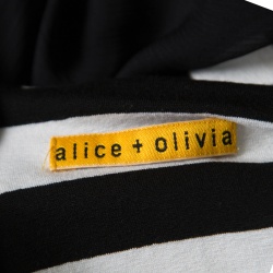 Pre Owned Alice + Olivia Monochrome Striped Knit Bodice Detail Belted Maxi Dress M