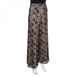 Pre Owned Alice + Olivia Black Lace Overlay High Waisted Wide Leg Trousers S