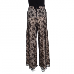 Pre Owned Alice + Olivia Black Lace Overlay High Waisted Wide Leg Trousers S