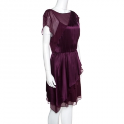 Pre Owned Alice + Olivia Purple Silk Satin and Chiffon Layered Dress S