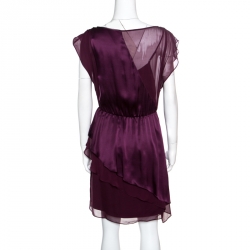 Pre Owned Alice + Olivia Purple Silk Satin and Chiffon Layered Dress S