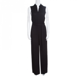 Alice + Olivia Black Crepe Lace Back Detail Sleeveless Nya Jumpsuit S