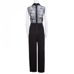 Alice + Olivia Black Crepe Lace Back Detail Sleeveless Nya Jumpsuit S
