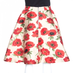 Alice + Olivia Red Falling Poppy Patterned Earla Circle Skirt S