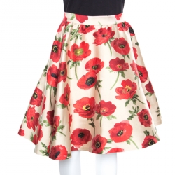 Alice + Olivia Red Falling Poppy Patterned Earla Circle Skirt S