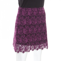 Pre Owned Alice + Olivia Plum Lace Riley Mini Skirt S