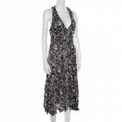 Alice + Olivia Monochrome Floral Lace Cut Out Detail Noreen Halter Dress M