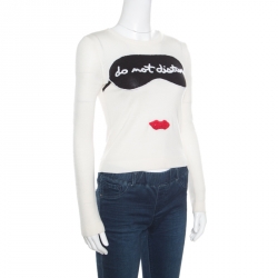 Alice + Olivia Cream Do Not Disturb Embroidered Sweater XS