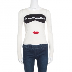 Alice + Olivia Cream Do Not Disturb Embroidered Sweater XS