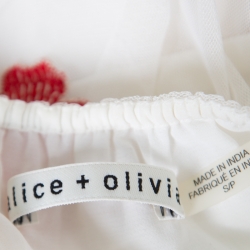 Pre Owned Alice + Olivia White and Red Floral Embroidered Tulle Off Shoulder Priya Top S