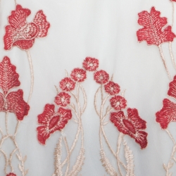 Pre Owned Alice + Olivia White and Red Floral Embroidered Tulle Off Shoulder Priya Top S