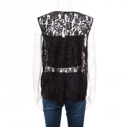 Alice + Olivia Black Floral Lace Scalloped Trim Detail Sleeveless Top L
