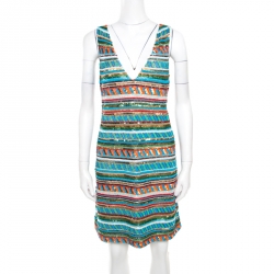 Pre Owned Alice + Olivia Multicolor Embellished V-Neck Sleeveless Venetia Dress M