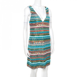 Pre Owned Alice + Olivia Multicolor Embellished V-Neck Sleeveless Venetia Dress M