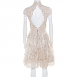 Pre Owned Alice + Olivia Beige Embroidered Cutout Back Detail Natalina Dress S