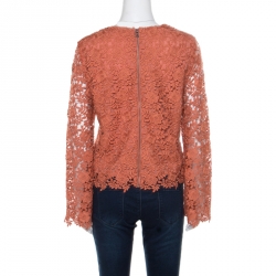 Pre Owned Alice + Olivia Salmon Pink Floral Lace Long Sleeve Pasha Top M