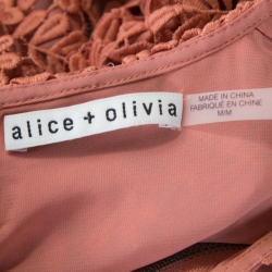 Pre Owned Alice + Olivia Salmon Pink Floral Lace Long Sleeve Pasha Top M