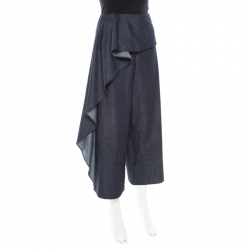 Pre Owned Alice + Olivia Indigo Dark Wash Denim Ruffle Detail Cropped Elvira Culottes L