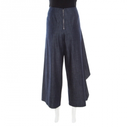 Pre Owned Alice + Olivia Indigo Dark Wash Denim Ruffle Detail Cropped Elvira Culottes L