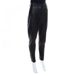 Alice + Olivia Black Leather Paneled Tapered Pants S