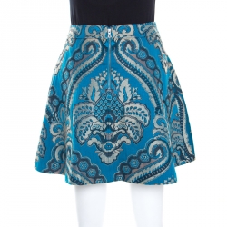 Pre Owned Alice + Olivia Blue Damask Patterned Brocade Vernon Mini Skirt XS