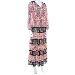 Alice + Olivia Red Bohemian Paisley Print Chiffon Daren Maxi Dress S