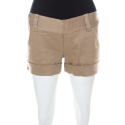 Beige Linen Cuff Shorts