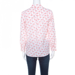 Alice + Olivia White Garden Flamingo Print Sheer Silk Willa Shirt S