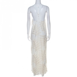 Pre Owned Alice + Olivia Off White Embroidered Silk Kelly Halter Maxi Dress M