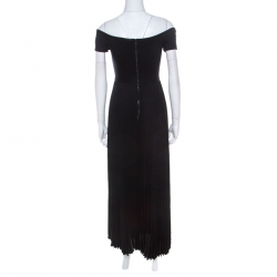 Pre Owned Alice + Olivia Black Jersey and Chiffon Off Shoulder Ilana Maxi Dress S