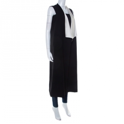 Pre Owned Alice + Olivia Black Drape Front White Collar Detail Long Vest Jacket M