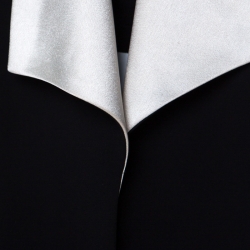 Pre Owned Alice + Olivia Black Drape Front White Collar Detail Long Vest Jacket M