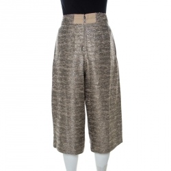 Pre Owned Alice + Olivia Gold & Beige Cotton-Blend Bouclé-Tweed Culottes S