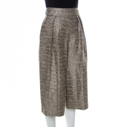 Pre Owned Alice + Olivia Gold & Beige Cotton-Blend Bouclé-Tweed Culottes S