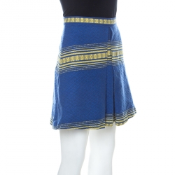 Pre Owned Alice + Olivia Blue Cotton Inverted Pleat Russo Skirt M