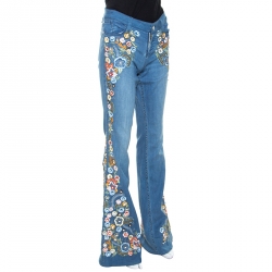 Alice + Olivia Blue Denim Embellished Flared Ryley Jeans M
