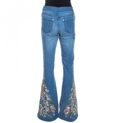 Alice + Olivia Blue Denim Embellished Flared Ryley Jeans M